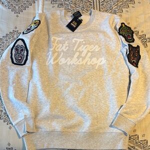 Fat Tiger Workshop Gray Sweatshirt with Embroidered Patches
